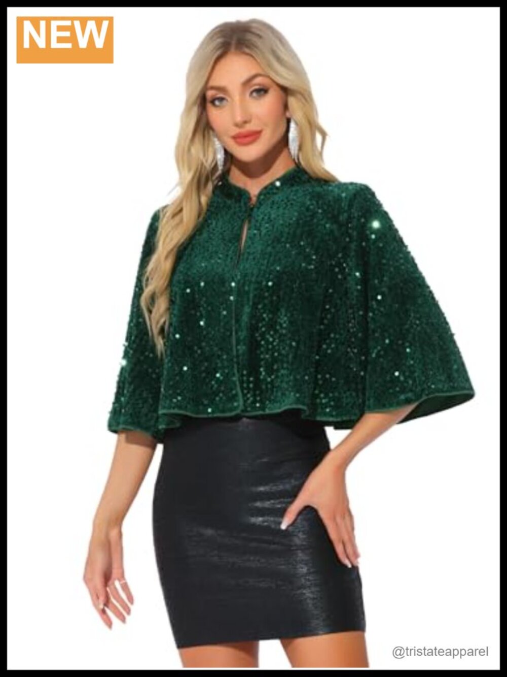 Sequin Velvet Capelet Bolero Shrug Shawl Stand Collar Button Party Evening
